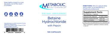 Betaine HCL w/Pepsin * Metabolic Maintenance Supplement - Conners Clinic